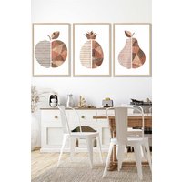 ARTZE Framed Geometric Wood Grain Effect Fruit Framed Wall Art - Large in Light Oak | Size: W53 cm x H73 cm x D20mm