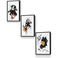 ARTZE Framed Abstract Black, Yellow, Orange Oil Strokes Framed Wall Art - Small in Black | Size: W33 cm x H45 cm x D20mm