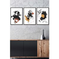 ARTZE Framed Abstract Black, Yellow, Orange Oil Strokes Framed Wall Art - Medium in Black | Size: W45 cm x H62 cm x D20mm