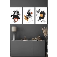 ARTZE Framed Abstract Black, Yellow, Orange Oil Strokes Framed Wall Art - Medium in White | Size: W45 cm x H62 cm x D20mm