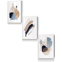 ARTZE Framed Abstract Blue Beige Watercolour Shapes Framed Wall Art - Small in White | Size: W33 cm x H45 cm x D20mm