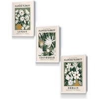 ARTZE Framed Green Flower Market London Edinburgh Dublin Framed Wall Art - Small in White | Size: W33 cm x H45 cm x D20mm