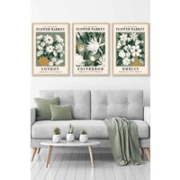 ARTZE Framed Yellow & Grey Geometric Flowers Framed Wall Art - Large in Light Oak | Size: W53 cm x H73 cm x D20mm
