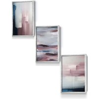 ARTZE Abstract Navy Blue Grey Blush Pink Oil Framed Wall Art - Small in Metallic Silver | Size: W33 cm x H45 cm x D20mm