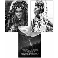 ARTZE Set of 3 Warrior Women Photo Art Quote Art Posters in Black | Size: W30 cm x H42 cm