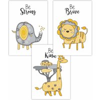 ARTZE Set of 3 Scandi Nursery Elephant Animals Quote Yellow Grey Art Posters in Bright Yellow | Size: W30 cm x H42 cm