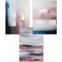 ARTZE Set of 3 Abstract Navy Blue Grey Blush Pink Oil Art Posters | Size: W30 cm x H42 cm