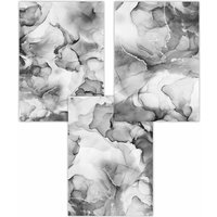 ARTZE Set of 3 Abstract Floral Fluid in Grey Art Posters in Mid Grey | Size: W30 cm x H42 cm