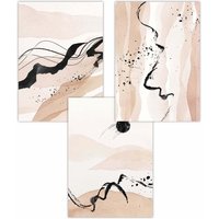 ARTZE Set of 3 Beige Black Abstract Mountain Contours Art Posters | Size: W50 cm x H70 cm
