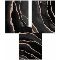 ARTZE Set of 3 Abstract Black Grey Gold Strokes Art Posters | Size: W42 cm x H59 cm