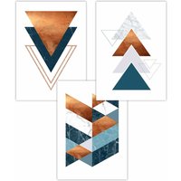ARTZE Set of 3 Mid Century Teal Orange Abstract Geometric Art Posters | Size: W50 cm x H70 cm