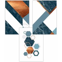 ARTZE Set of 3 Abstract Mid Century Teal Orange Geometric Art Posters | Size: W59 cm x H84 cm