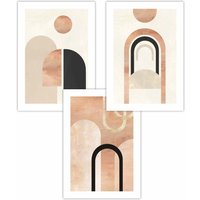 ARTZE Set of 3 Mid Century Terracotta & Black Arches Art Posters | Size: W50 cm x H70 cm