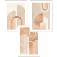 ARTZE Set of 3 Mid Century Terracotta & Beige Arches Art Posters | Size: W59 cm x H84 cm