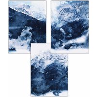 ARTZE Set of 3 Abstract Navy Blue Mountains Art Posters | Size: W50 cm x H70 cm