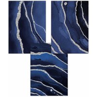 ARTZE Set of 3 Abstract Navy Blue Silver Strokes Art Posters | Size: W42 cm x H59 cm