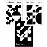 ARTZE Set of 3 Mid Century Bauhaus Black & White Art Posters | Size: W50 cm x H70 cm