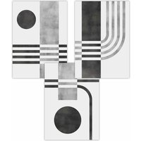 ARTZE Set of 3 Mid Century Graphical Shapes in black & Grey Art Posters in Dark Grey | Size: W59 cm x H84 cm