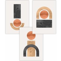 ARTZE Set of 3 Mid Century Graphical Shapes in Black & Yellow Art Posters | Size: W30 cm x H42 cm