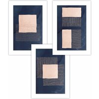 ARTZE Set of 3 Navy Blue & Blush Pink Abstract Geometric Art Posters | Size: W50 cm x H70 cm