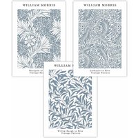 ARTZE Set of 3 Blue William Morris Vintage Floral Art Posters in Mid Blue | Size: W50 cm x H70 cm