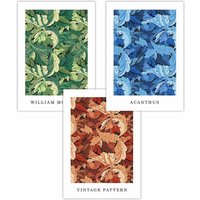 ARTZE Set of 3 Blue, Green Brown William Morris Floral Art Posters in Bright Blue | Size: W50 cm x H70 cm