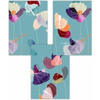ARTZE Set of 3 Graphical Colourful Spring Flowers Triptych Art Posters | Size: W30 cm x H42 cm