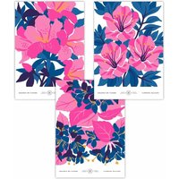 ARTZE Set of 3 Navy Blue & Pink Flower Market Bouquets Art Posters | Size: W50 cm x H70 cm