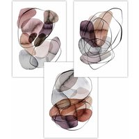 ARTZE Set of 3 Abstract Multi Purple Pink Orange Watercolour Shapes Art Posters | Size: W30 cm x H42 cm