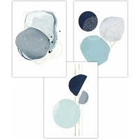 ARTZE Set of 3 Abstract Blue Winter Moods Ice Art Posters in Navy | Size: W30 cm x H42 cm
