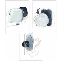 ARTZE Set of 3 Abstract Blue Winter Moods Lakes Art Posters in Light Blue | Size: W30 cm x H42 cm