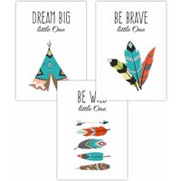 ARTZE Set of 3 Nursery Tribal Quote Dream Big Art Posters | Size: W42 cm x H59 cm