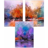 ARTZE Set of 3 Abstract Purple Orange Violet Dawn Art Posters | Size: W42 cm x H59 cm