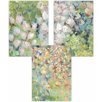 ARTZE Set of 3 Abstract Cottage Garden Flowers in Green Art Posters | Size: W42 cm x H59 cm