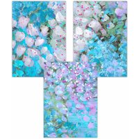ARTZE Set of 3 Abstract Cottage Garden Flowers in Blue Art Posters in Bright Blue | Size: W42 cm x H59 cm