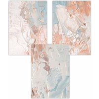 ARTZE Set of 3 Abstract Oil in Pastel Blue Ivory & Peach Art Posters | Size: W59 cm x H84 cm