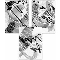 ARTZE Set of 3 Abstract Watercolour in Black & Grey Art Posters in Dark Grey | Size: W42 cm x H59 cm