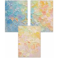 ARTZE Set of 3 Abstract Palette Oil in Pastel Blue Pink & Yellow Art Posters in Cream | Size: W59 cm x H84 cm