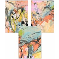 ARTZE Set of 3 Abstract Watercolour in Blue & Orange Art Posters | Size: W59 cm x H84 cm