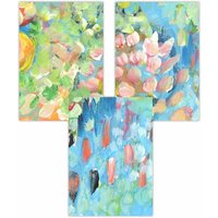 ARTZE Set of 3 Abstract Tropical Summer Flowers Art Posters in Bright Blue | Size: W42 cm x H59 cm