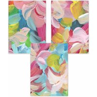 ARTZE Set of 3 Abstract Wild Garden Flowers in Pink & Blue Art Posters | Size: W50 cm x H70 cm