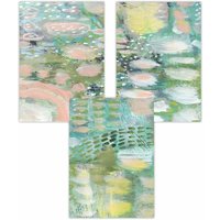 ARTZE Set of 3 Abstract lily Pond in Green & Pink Art Posters in Light Green | Size: W59 cm x H84 cm