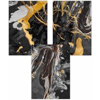 ARTZE Set of 3 Abstract Black & Yellow Fluid Splatters Art Posters | Size: W50 cm x H70 cm