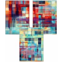 ARTZE Set of 3 Geometric Abstract Colourful Squares Art Posters | Size: W50 cm x H70 cm