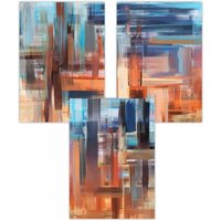 ARTZE Set of 3 Geometric Abstract Sunset City In Blue & Orange Art Posters | Size: W30 cm x H42 cm