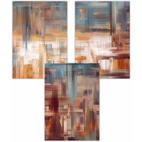 ARTZE Set of 3 Geometric Abstract Urban Landscape In Blue Orange White Art Posters | Size: W30 cm x H42 cm