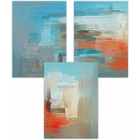 ARTZE Set of 3 Geometric Abstract Ocean Liner In Blue Orange White Art Posters | Size: W50 cm x H70 cm