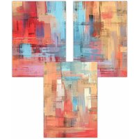 ARTZE Set of 3 Geometric Abstract Strokes In Red Blue Yellow Art Posters | Size: W50 cm x H70 cm