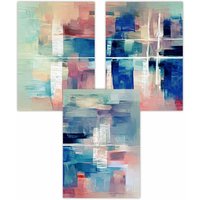 ARTZE Set of 3 Geometric Abstract Strokes In Blue Pink Art Posters | Size: W59 cm x H84 cm