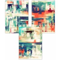 ARTZE Set of 3 Geometric Abstract Strokes In Blue Teal & Red Art Posters | Size: W42 cm x H59 cm